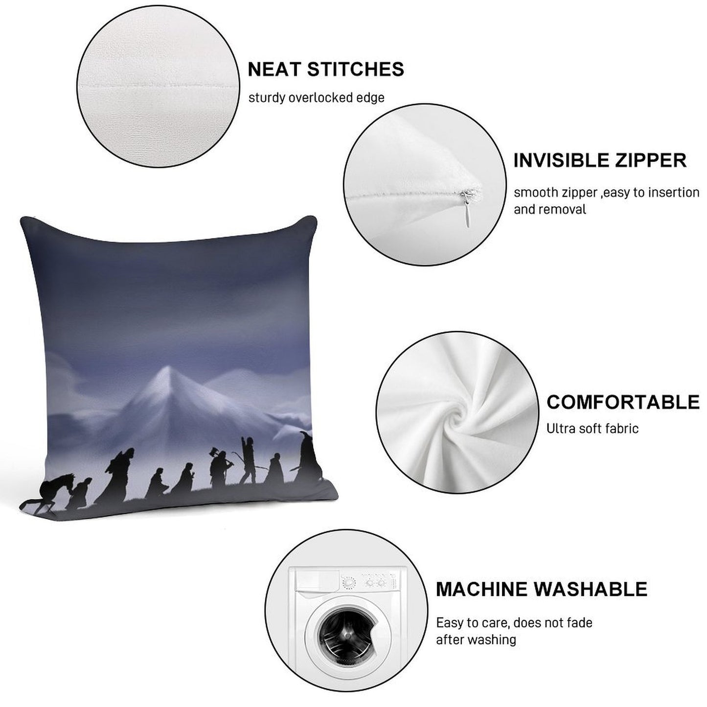 Fellowship of The Ring (with Background) Soft Durable Construction Throw Pillow