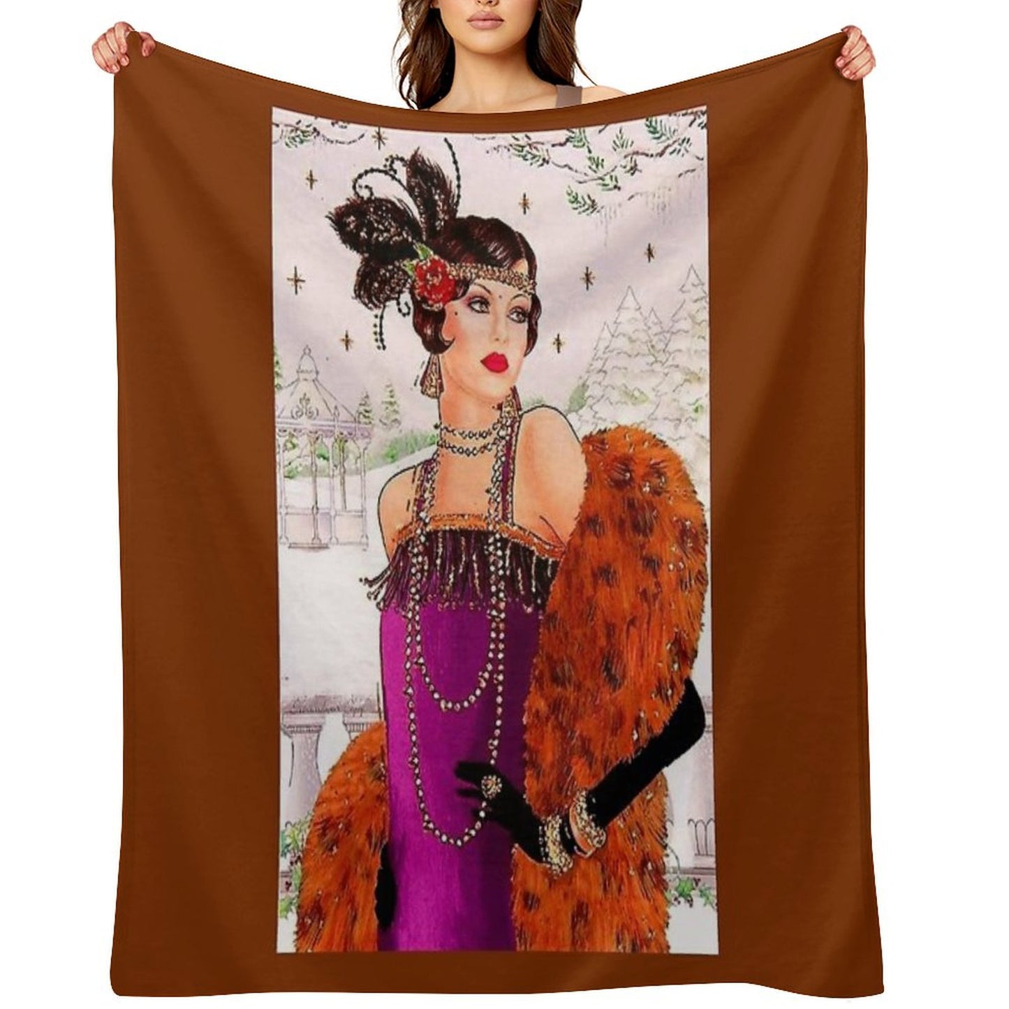 FLAPPER in PURPLE  Vintage 1925 Art Deco Print Throw Blanket