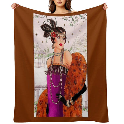 FLAPPER in PURPLE  Vintage 1925 Art Deco Print Throw Blanket
