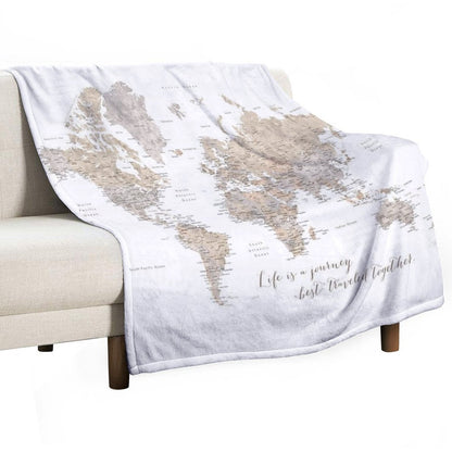 Life Is A Jouney Best Travelled Together, World Map, Abey Throw Blanket