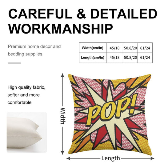 POP Comic Book Pop Art Cool Retro Trendy Linen Throw Pillow Cover