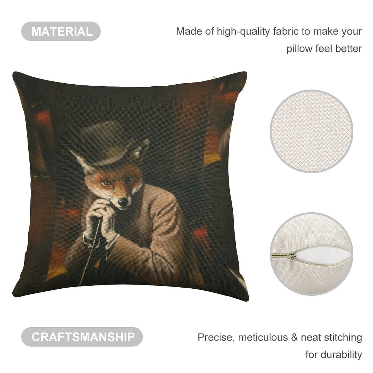 Edwardian Gentleman Fox Linen Throw Pillow Cover