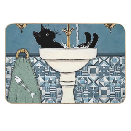 Beauty Black Cat Wash Your Paws Bath Mat