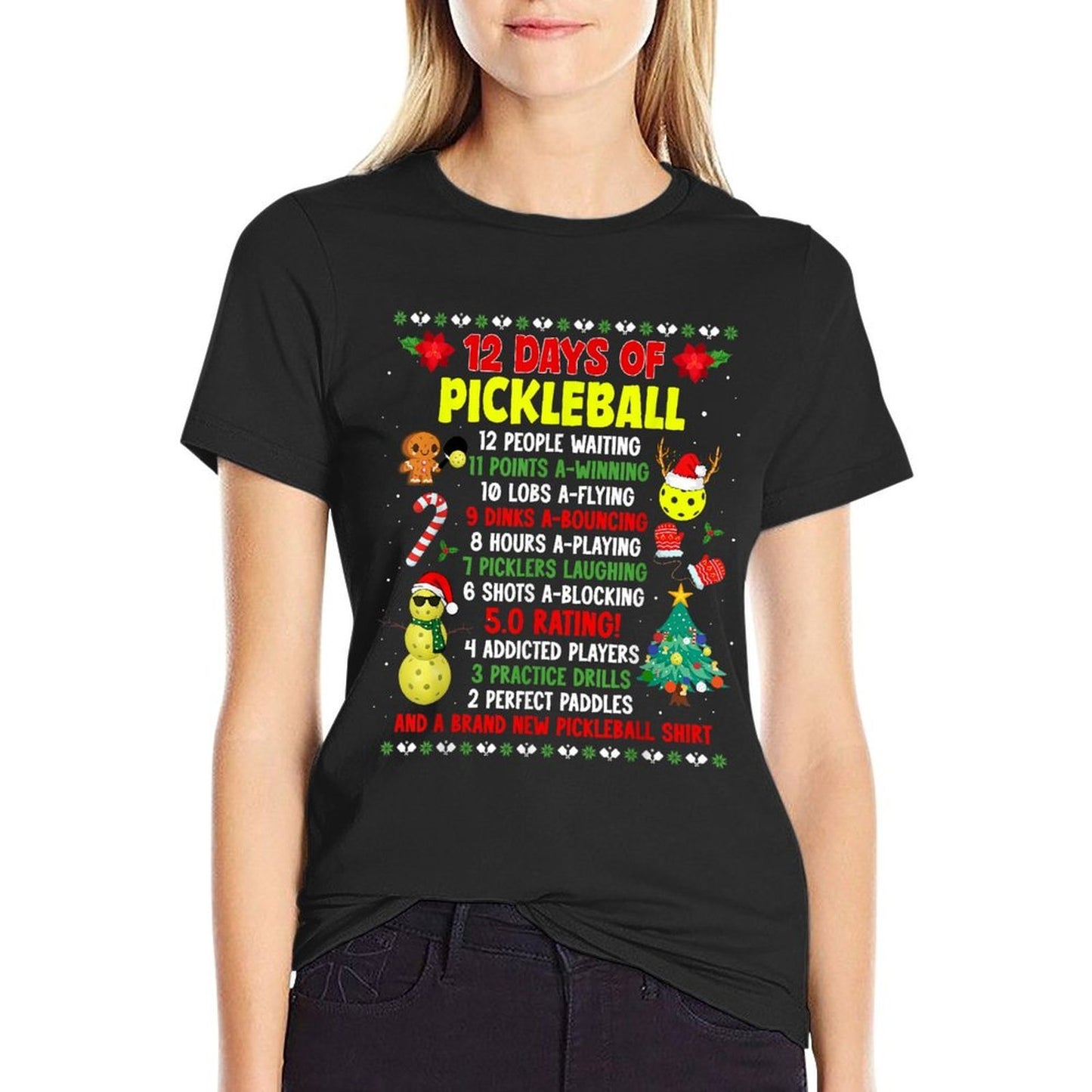 12 Days Of Pickleball Christmas Players Holiday Season  Heathered Texture T-Shirt