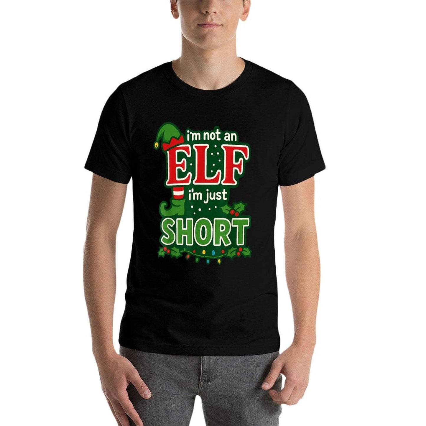 Im Not An Elf Im Just Short Merry Christmas Elf Xmas Funny  Ribbed Collar T-Shirt