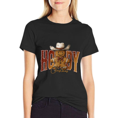 Howdy Christmas Gingerbread Man Cowboy Rodeo Western Country  Stretchy T-Shirt