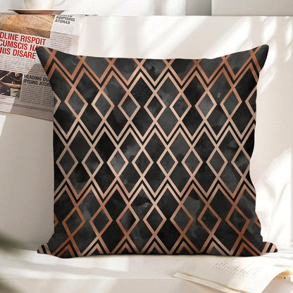 Copper And Black Geo Diamonds Linen Throw Pillow Cover