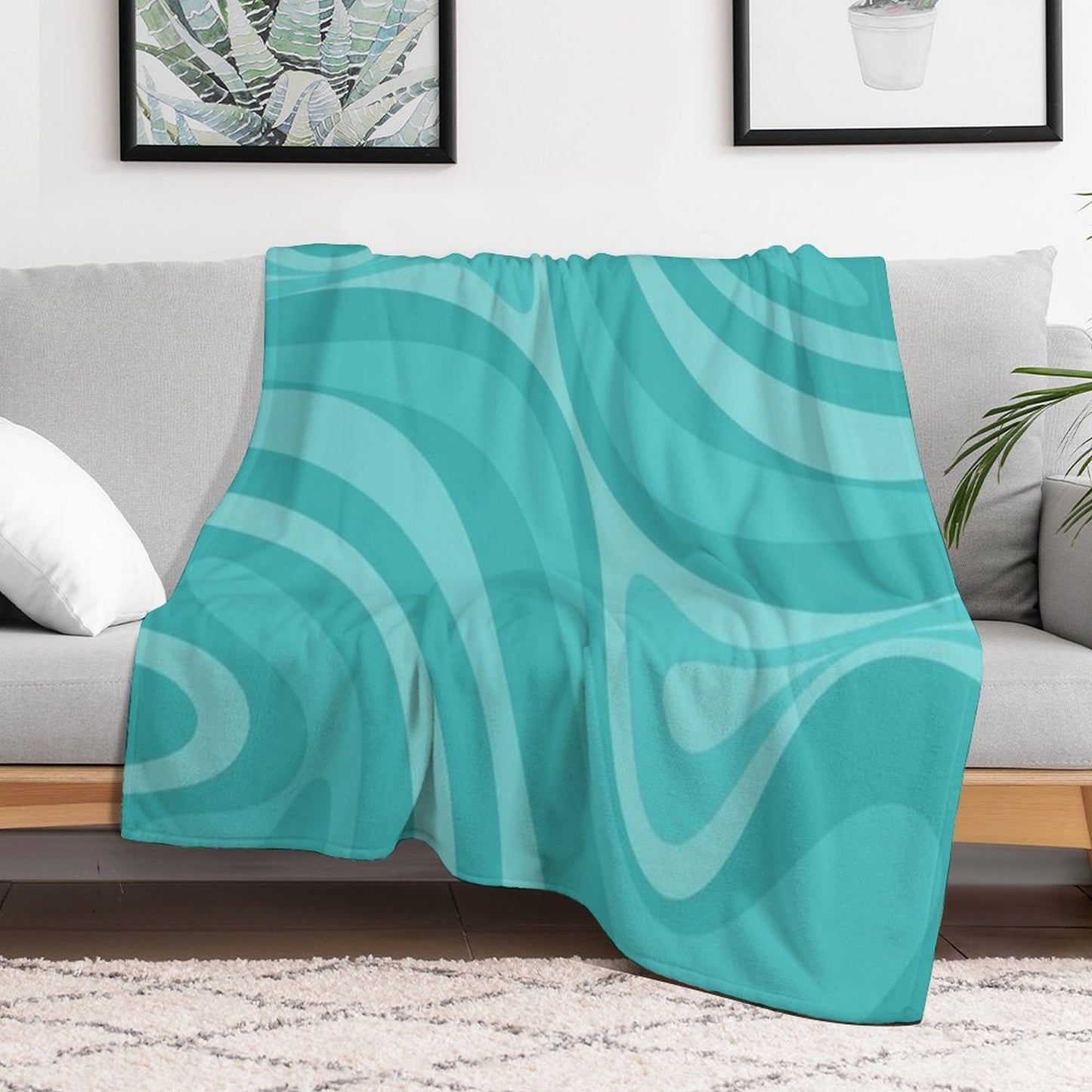 New Groove Retro Liquid Swirl Abstract Pattern in Turquoise Teal Throw Blanket