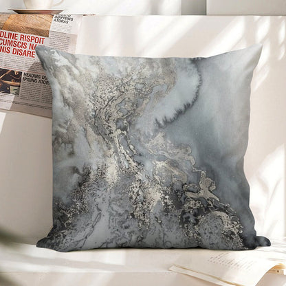 Gray Silver Snow Marble Print Linen Throw Pillow Cover