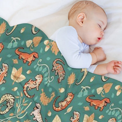 Autumn Geckos in Green Throw Blanket