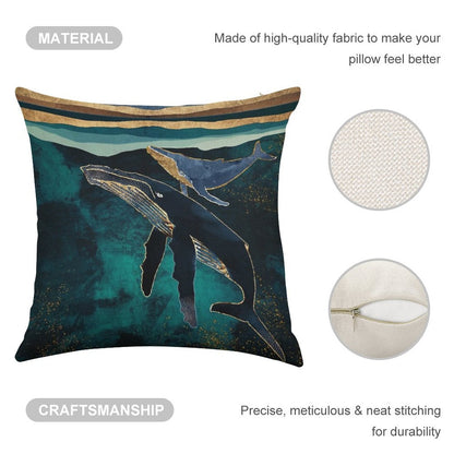 Moonlit Whales Linen Throw Pillow Cover