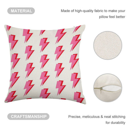 Pink And Red Lightning Linen Throw Pillow Cover
