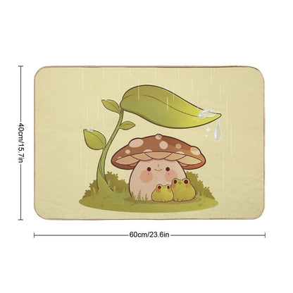 Cute Mushroom And Frogs in The Rain Bath Mat
