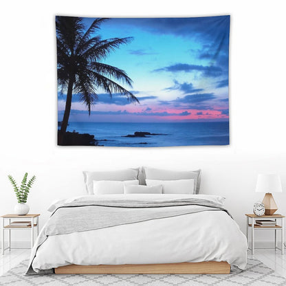 Tropical Island Pretty Pink Blue Sunset Landscape Tapestry