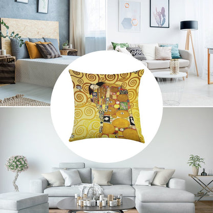 Gustav Klimt The Embrace Linen Throw Pillow Cover