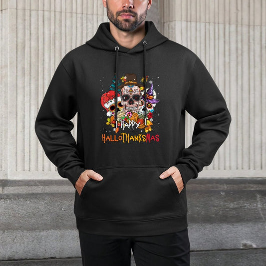 Sugar-Skull Skeleton Halloween Xmas Happy Hallothanksmas Versatile Streetwear Hoodie