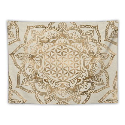 Flower of Life in Lotus - Pastel Golds And Canvas Tapestry