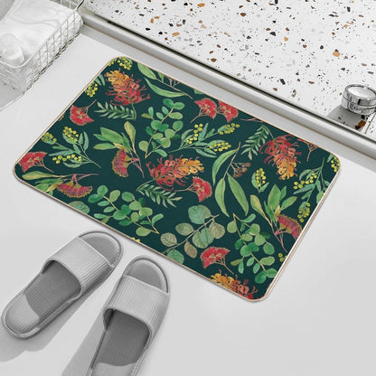 Australian Botanical Flowers And Foliage Eucalyptus Green Bath Mat