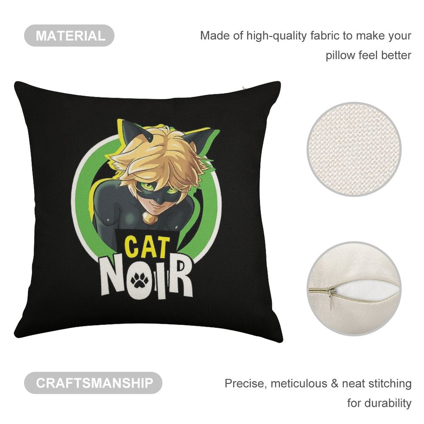 Miraculous Ladybug - Cat Noir Badge Linen Throw Pillow Cover