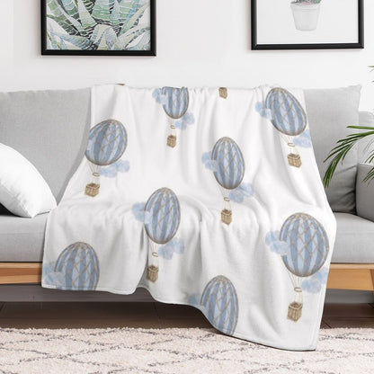 Blue Vintage Hot Air Balloon Throw Blanket