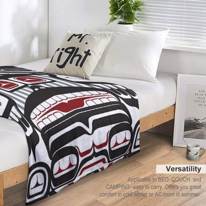 Thunderbird Bear Orca Totem Pole, Coastal Salish Haida Pacific North West Formline Design Native American Throw Blanket