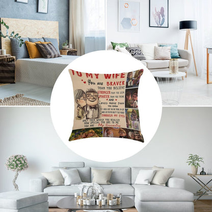 Carl & Ellie To My Wife You're Braver Than You Believe Quilt Blanket Fleece Blanket To My Wife Blanket Warmer Gift Gift For Her Linen Throw Pillow Cover