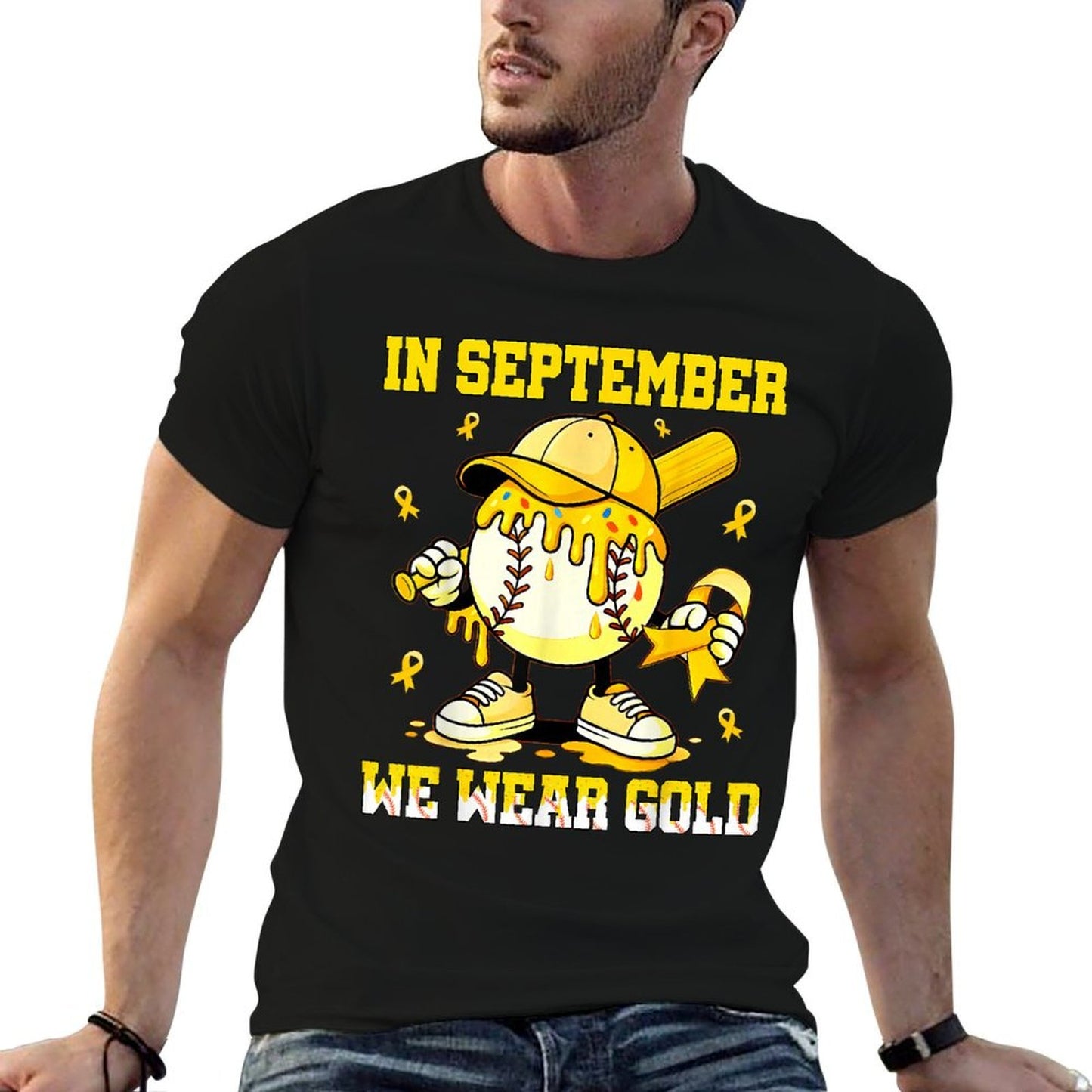 in September We Wear Gold Baseball Drip Boy Childhood Cancer  Classic T-Shirt