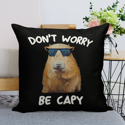 Funny Capybara Dont Worry Be Capy Funny Rodent Linen Throw Pillow Cover