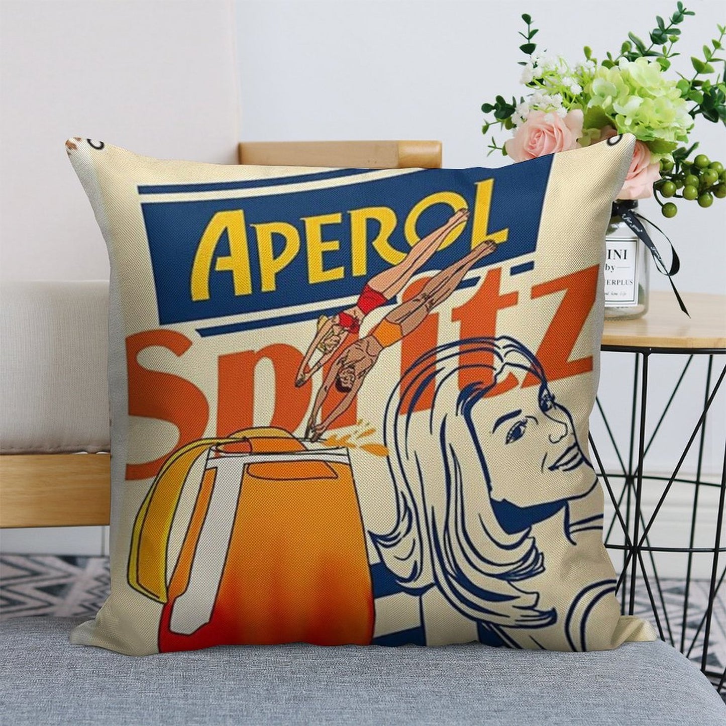 Aperol Spritz Art Print Linen Throw Pillow Cover