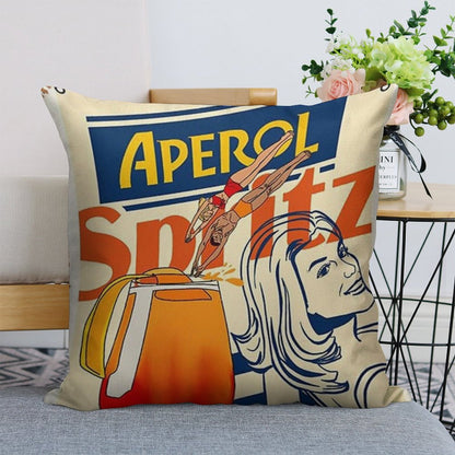 Aperol Spritz Art Print Linen Throw Pillow Cover