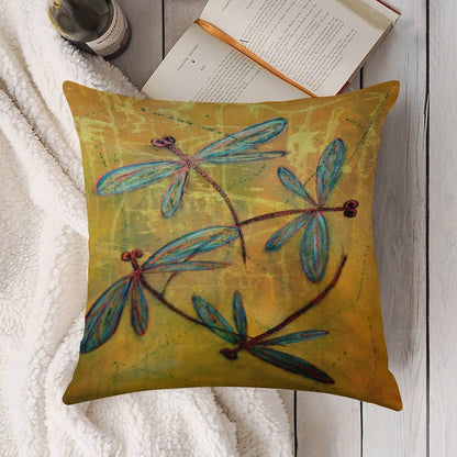Dragonfly Haze Linen Throw Pillow Cover