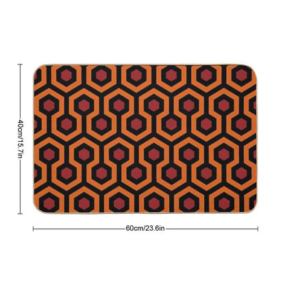 Geometric Pattern Looped Hexagons OrangeRedBlack Bath Mat