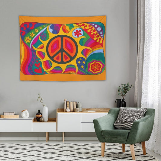 Psychedelic Flaming Peace Tapestry