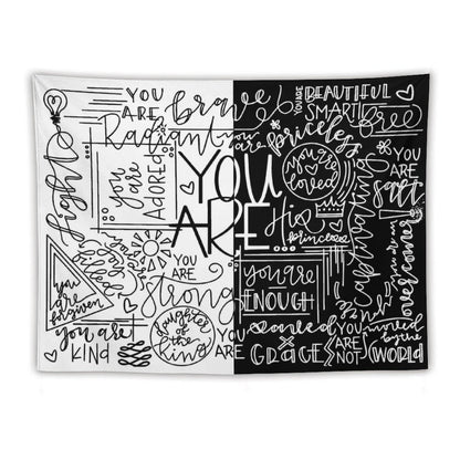 You Are Enough White & Black Tapestry