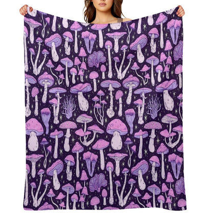 Deadly Mushrooms Dark Purple Throw Blanket