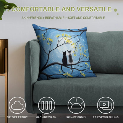 Cats Full Moon Soft Skin-Friendly Throw Pillow