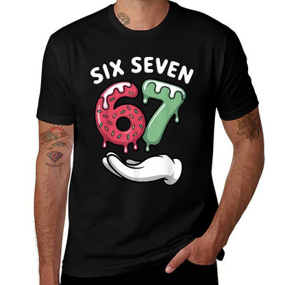 Six Seven Ice Cream Drip Cool Meme 67 Funny Number  Heathered Texture T-Shirt