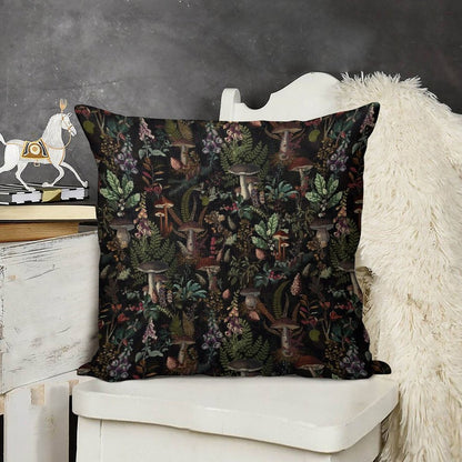 Vintage Mysterious Mushrooms Forest Botanical Botanical Night Garden Pattern NightGarden Linen Throw Pillow Cover