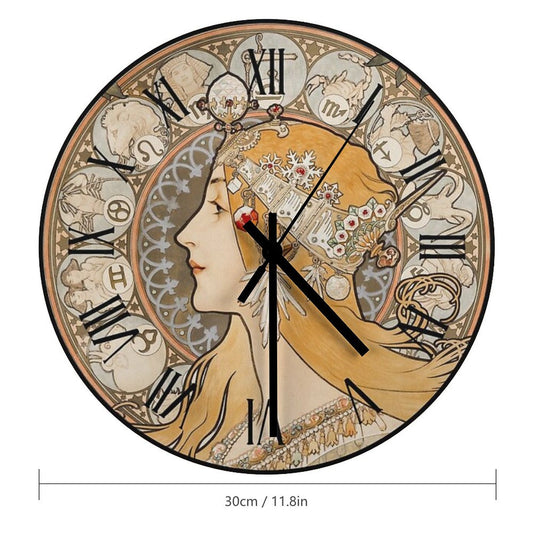 Zodiacal Or La Plume by Alphonse Maria Mucha Wall Clock
