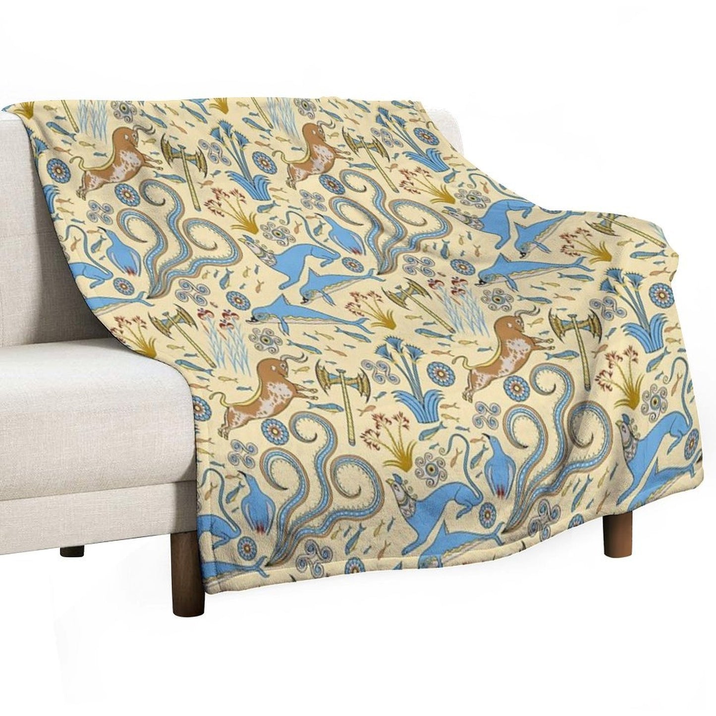 Minoan Fresco Motifs Pattern Throw Blanket