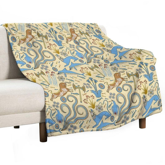 Minoan Fresco Motifs Pattern Throw Blanket