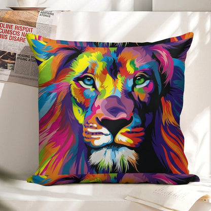 Banksy Rainbow Lion Graffiti Pop Art Painting Linen Throw Pillow Cover