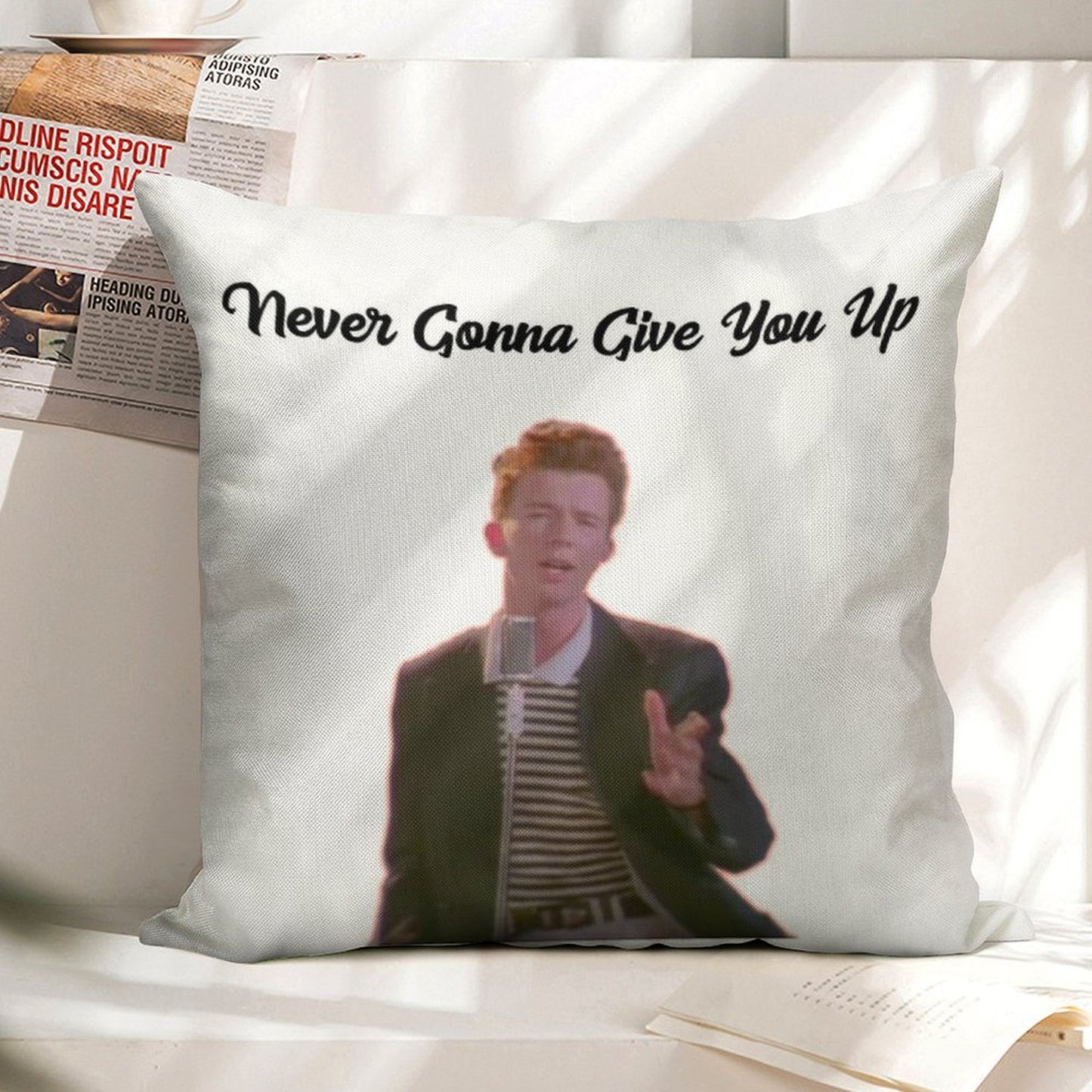 Rick Astley Never Gonna Give You Up Linen Throw Pillow Cover