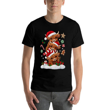 Cute Merry Christmas Highland Cow Christmas Santa Xmas  Breathable T-Shirt