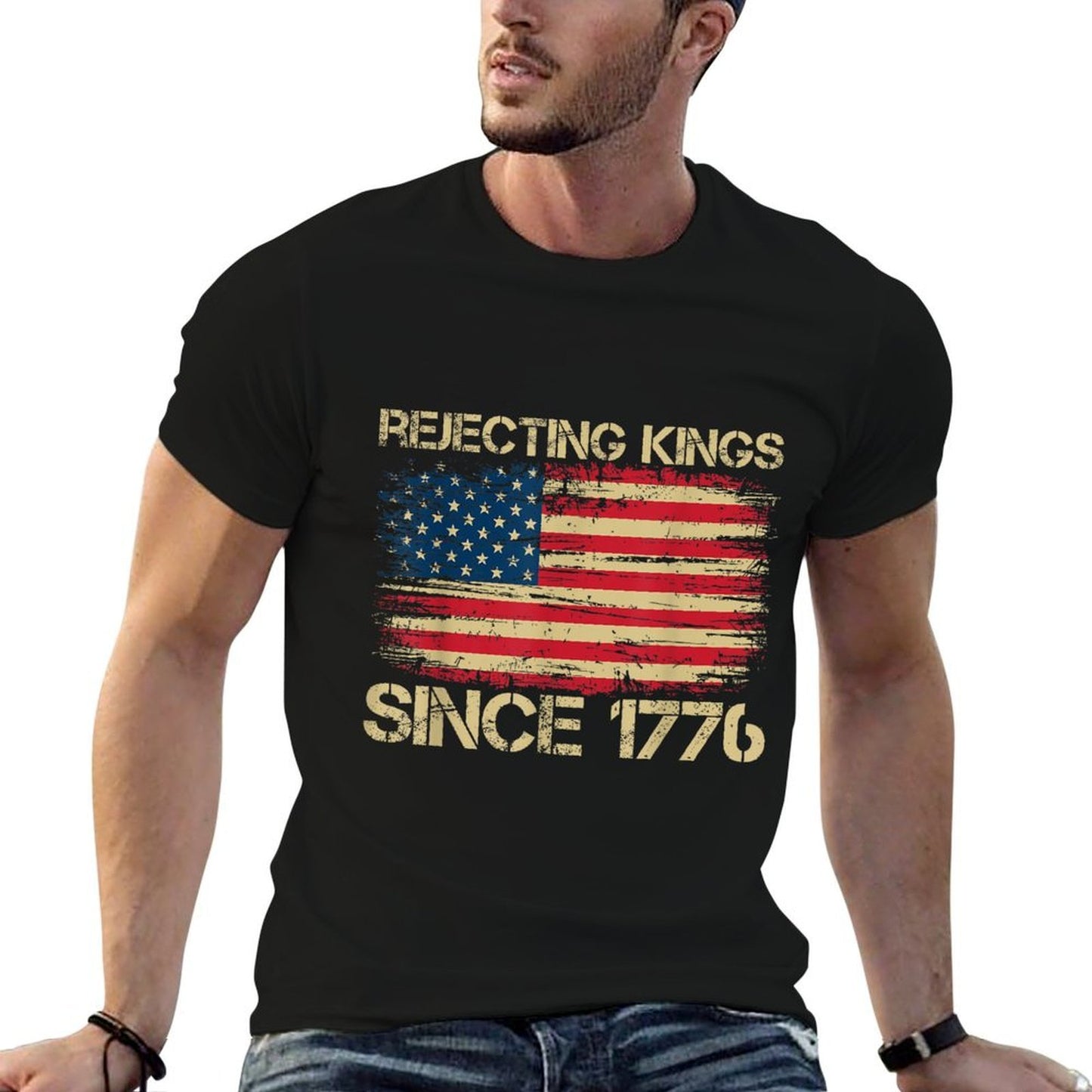 Rejecting Kings Since 1776 American Vintage  Trendy Pattern T-Shirt