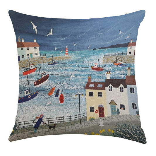 Stormy Harbour Linen Throw Pillow Cover