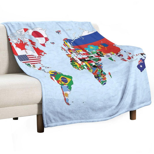 World Map Made Up of Each Countries Flag Throw Blanket