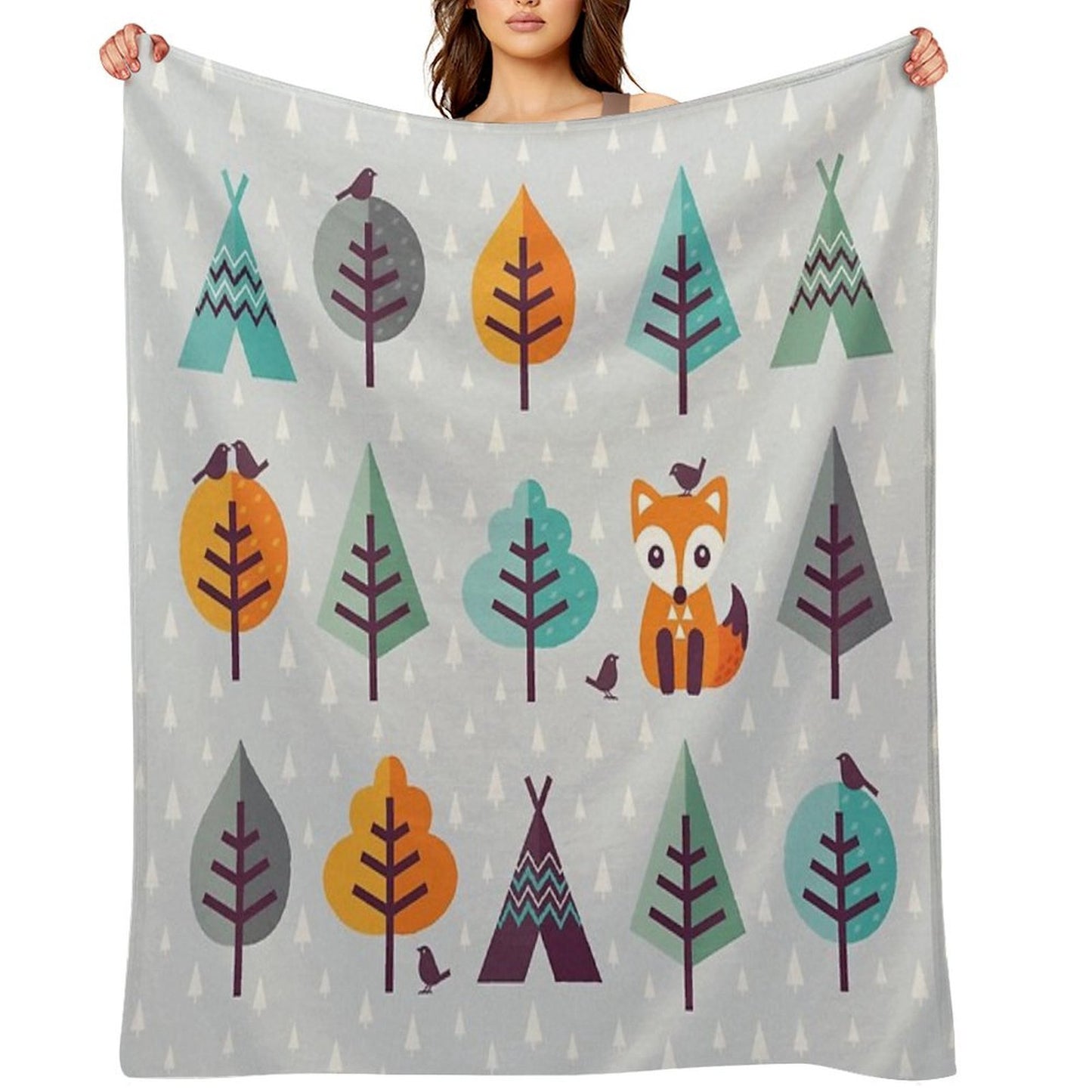 Fox in The Forest on Gray Throw Blanket