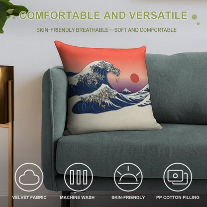 The Great Wave of Pug Soft High-Density Material Throw Pillow