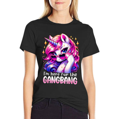 Embarrassing Crude Humor Adult Raunchy Gag I&#39;M HERE FOR THE GANGBANG Funny Inappropriate Sex Humor Joke Unisex-Adults Purple T-Shirt